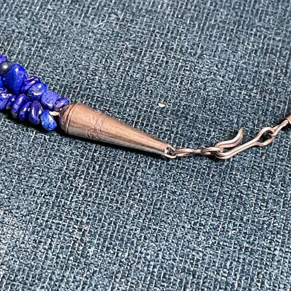 Native American Double Strand Lapis with Stamped Sterling Clasp - Picture 6 of 9